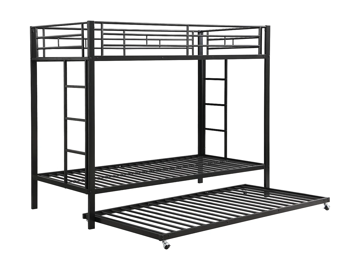 Beliche 90x200 cm, cama de ferro, cama infantil, equipada com cama dobrável, grades altas, construção robusta, preta