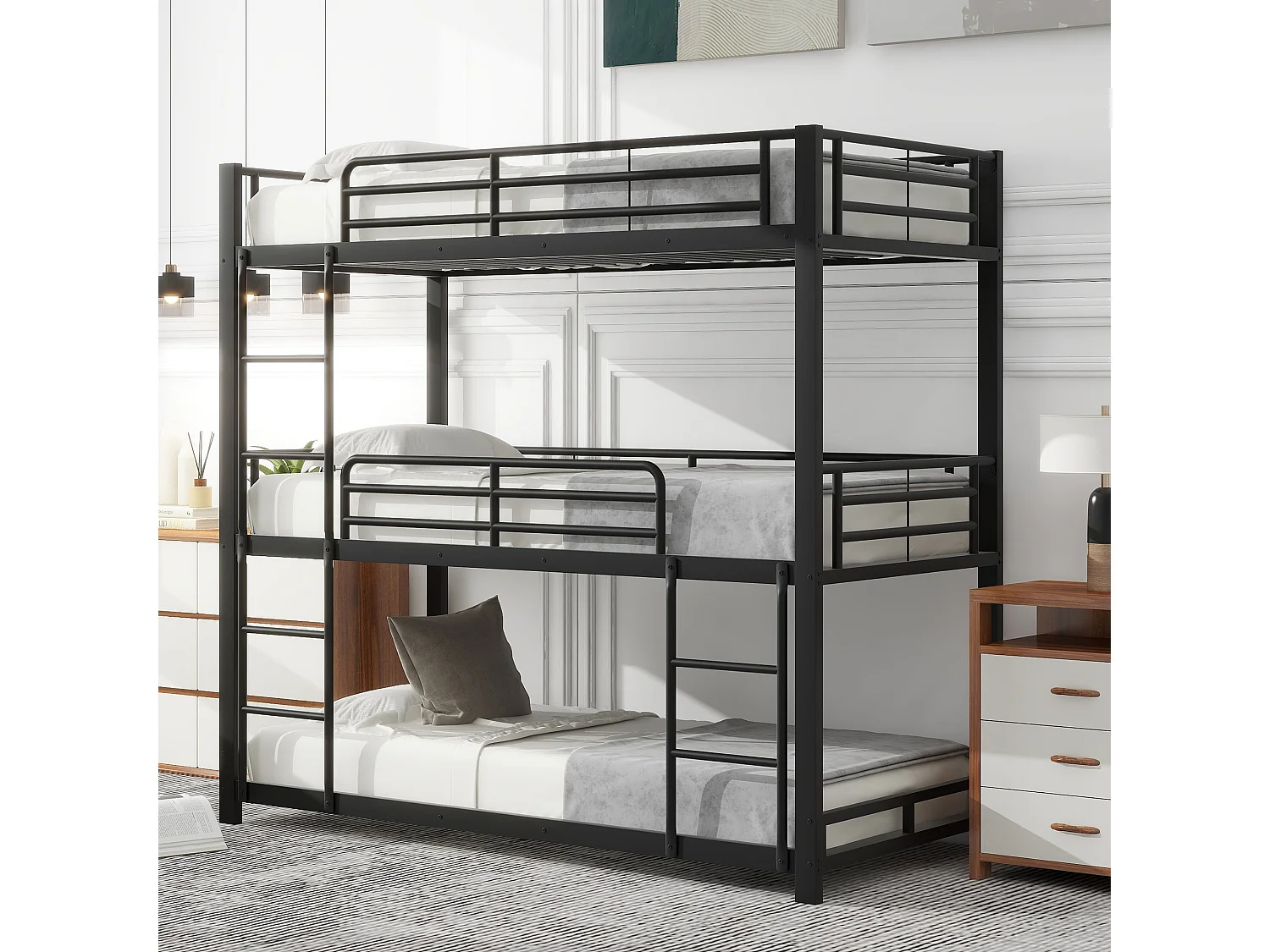 Struttura letto in metallo 90x200cm con letti a castello per bambini, adolescenti e adulti, nero