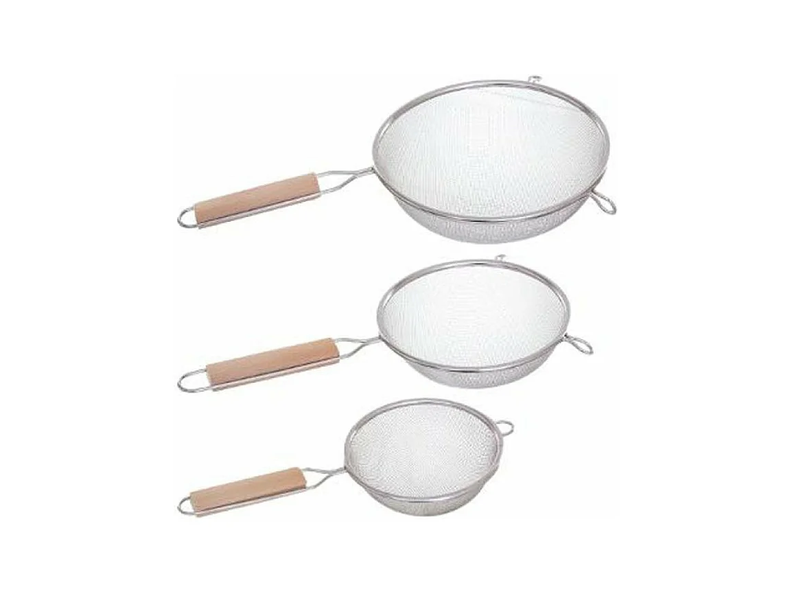Lot de 3 Passoires Inox & Bois "Sieve" 35cm Argent