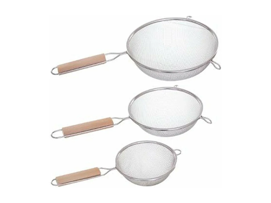 Set aus 3 Sieben aus Edelstahl & Holz "Sieve" 35cm Silber