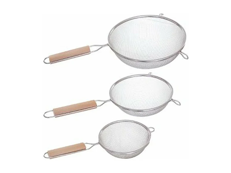 Set aus 3 Sieben aus Edelstahl & Holz "Sieve" 35cm Silber