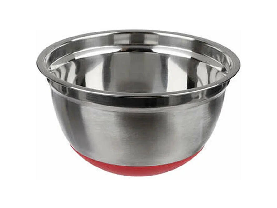 Taça de Salada em Aço Inoxidável Antiderrapante 4,5L Prateada e Vermelha D. 25,8 x A. 13,8 cm