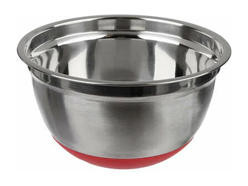 Salatschüssel aus Edelstahl Rutschfest 4,5L Silber & Rot D. 25,8 x H. 13,8 cm