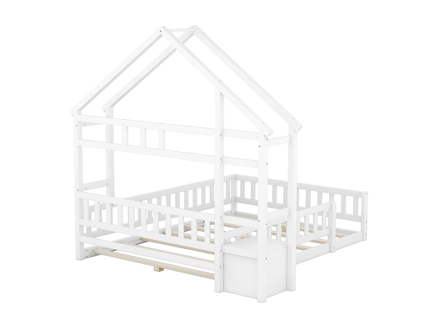 Lit d'enfant, 140 x 200 cm, lit plat, lit familial avec garde-corps, lit d'enfant avec tête de lit, blanc