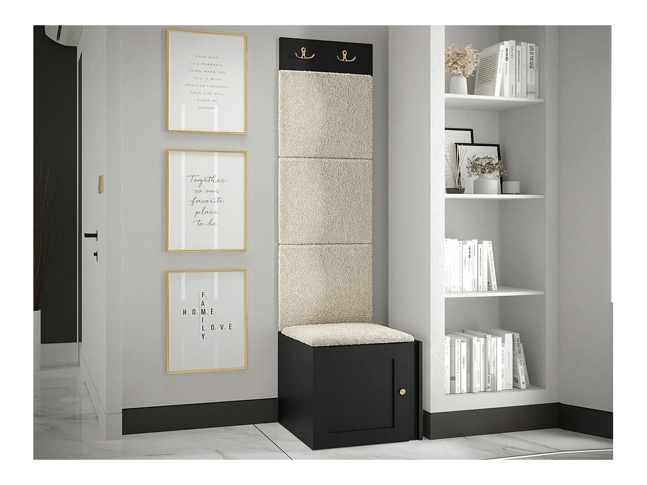 Meuble d'entrée Hartford 378, 186x42x46cm, Brun clair|Noir, Stratifié|Tapisserie|MDF