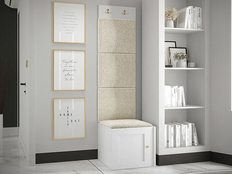 Meuble d'entrée Hartford 378, 186x42x46cm, Blanc|Brun clair, MDF|Stratifié|Tissu