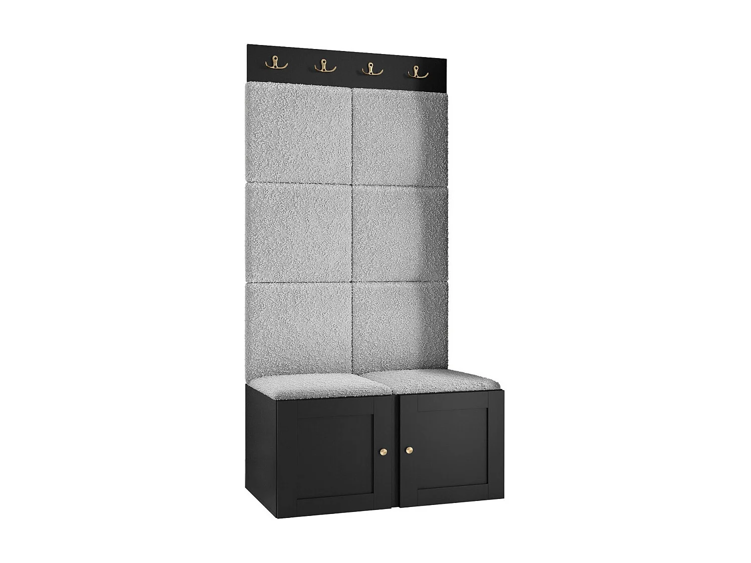 Meuble d'entrée Hartford 375, 186x84x46cm, Gris clair|Noir, MDF|Stratifié|Tissu