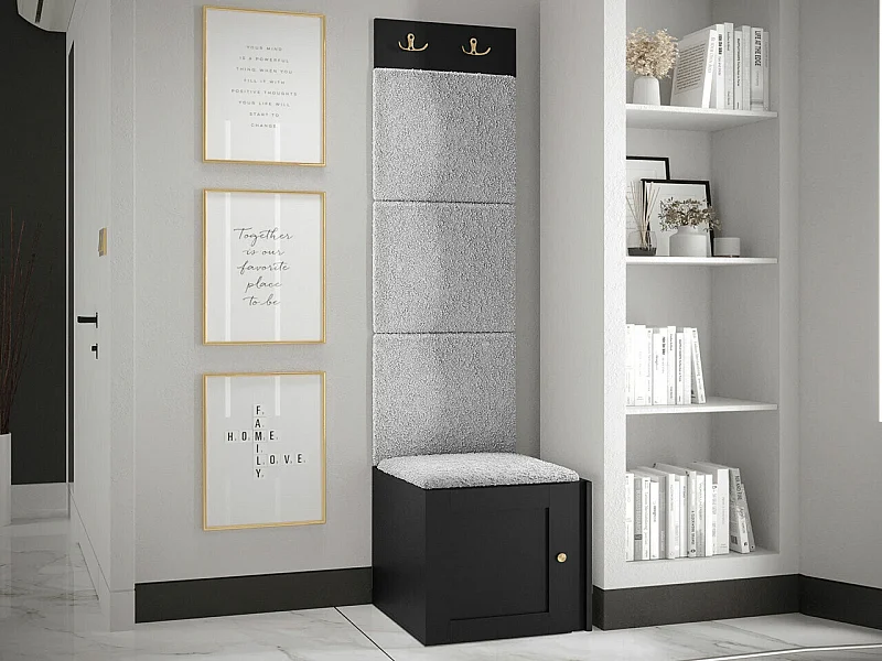 Meuble d'entrée Hartford 378, 186x42x46cm, Gris clair|Noir, Tissu|MDF|Stratifié