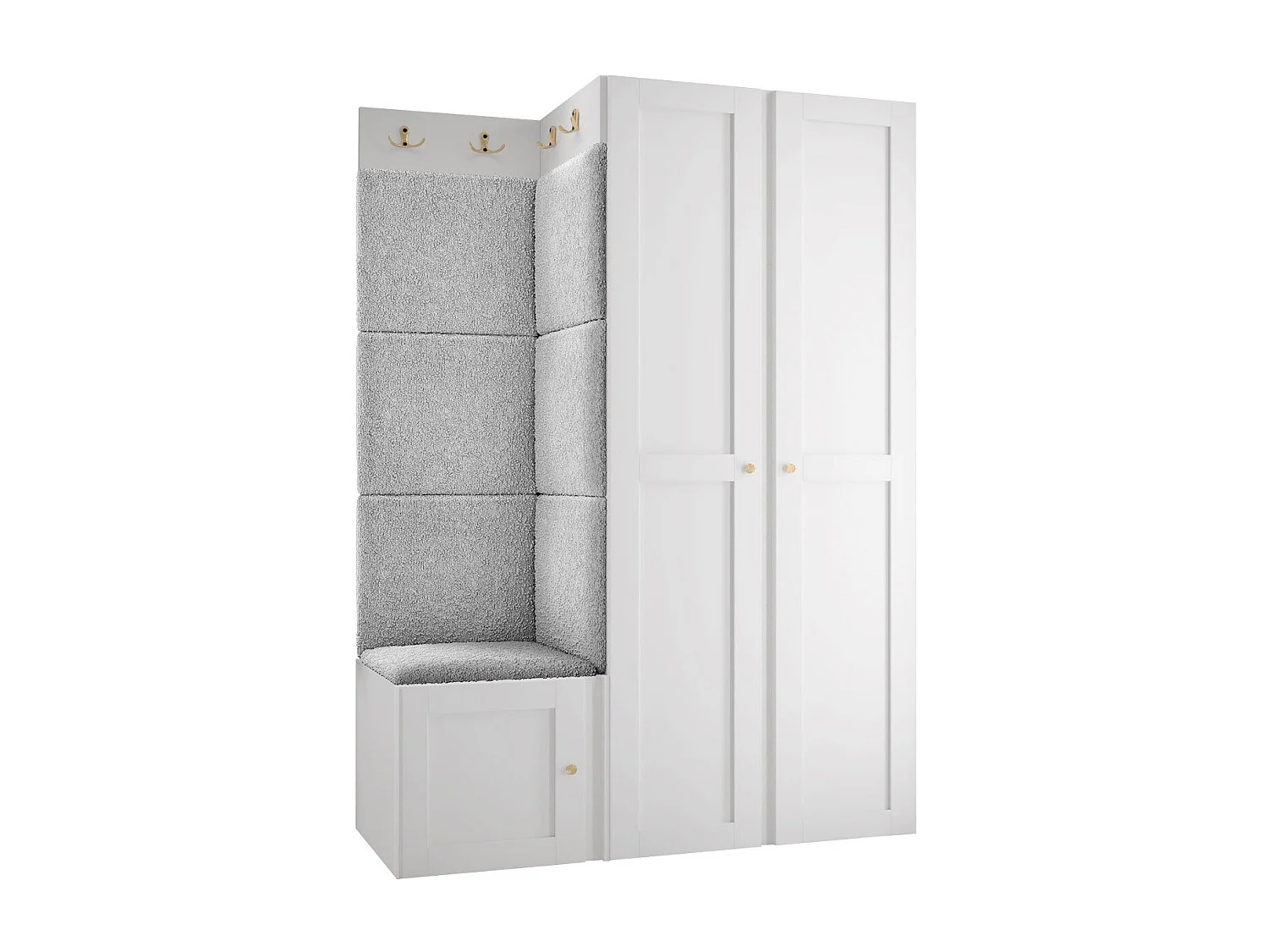 Meuble d'entrée Hartford 379, 186x116x46cm, Blanc|Gris clair, Tissu|MDF|Stratifié