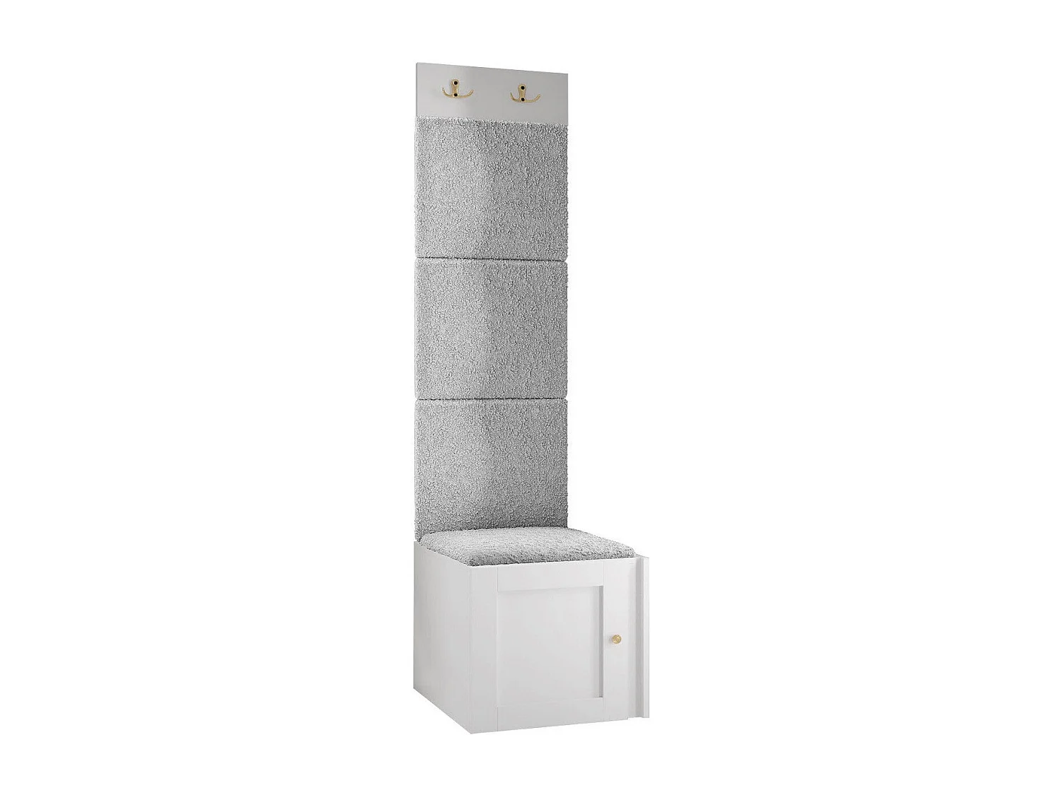 Meuble d'entrée Hartford 378, 186x42x46cm, Blanc|Gris clair, MDF|Stratifié|Tissu