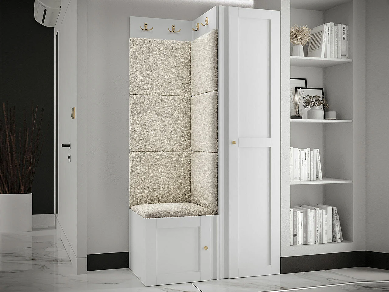 Meuble d'entrée Hartford 381, 186x82x46cm, Brun clair|Blanc, MDF|Stratifié|Tissu