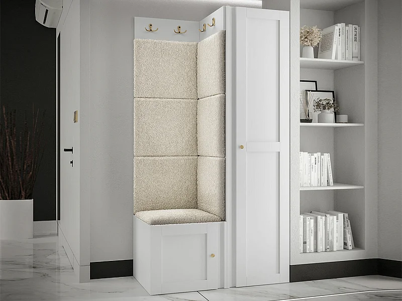 Meuble d'entrée Hartford 381, 186x82x46cm, Blanc|Brun clair, Tissu|MDF|Stratifié