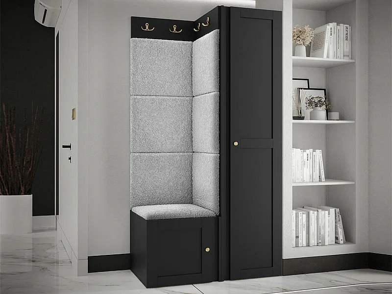 Meuble d'entrée Hartford 381, 186x82x46cm, Noir|Gris clair, Tissu|MDF|Stratifié