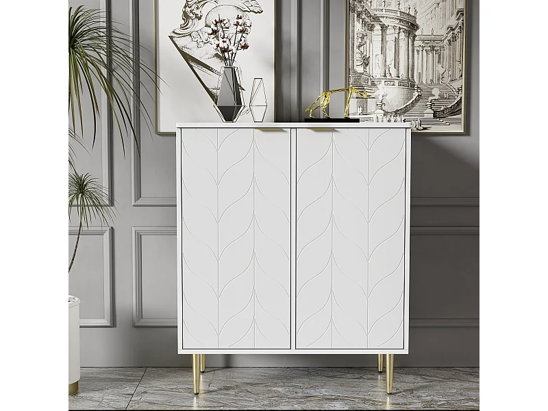 Credenza a 2 ante, cassettiera, design angolare antiurto, 3 ripiani, 6 scomparti, 75L*40P*90H, bianco