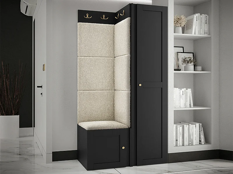 Meuble d'entrée Hartford 381, 186x82x46cm, Noir|Brun clair, Tissu|MDF|Stratifié