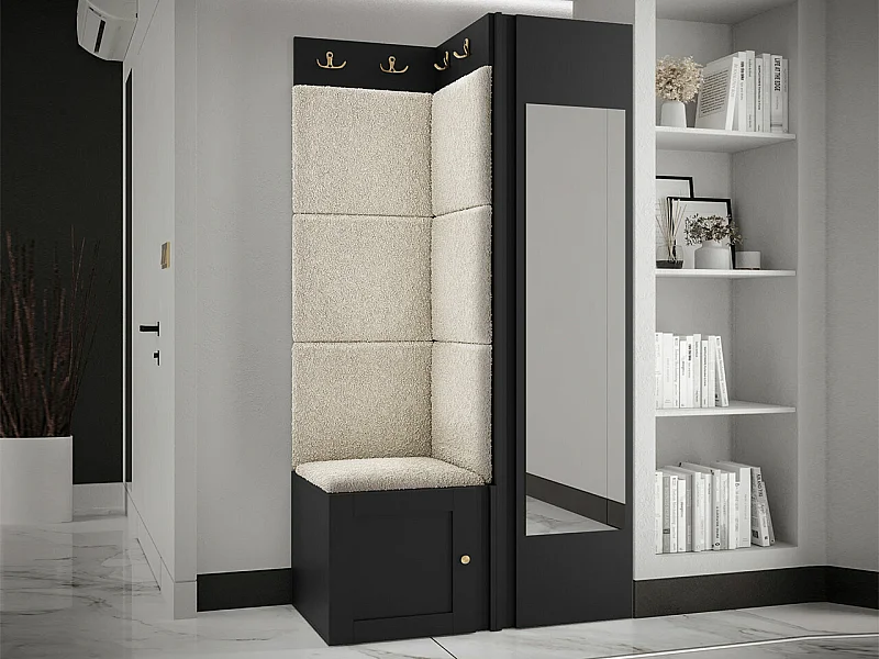 Meuble d'entrée Hartford 382, 186x82x46cm, Disponible, Noir|Brun clair, À poser|Murale