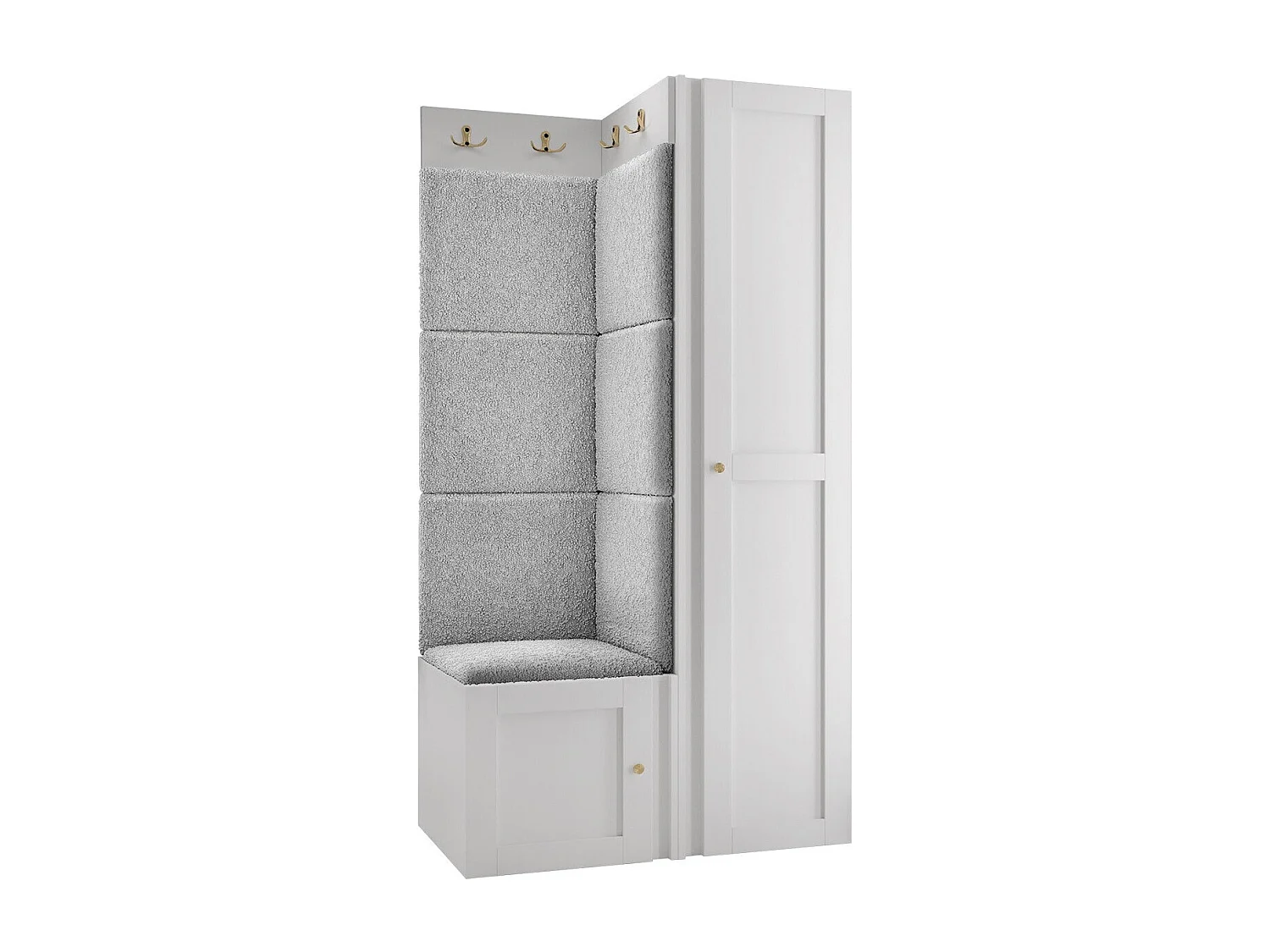 Meuble d'entrée Hartford 381, 186x82x46cm, Blanc|Gris clair, Tissu|MDF|Stratifié