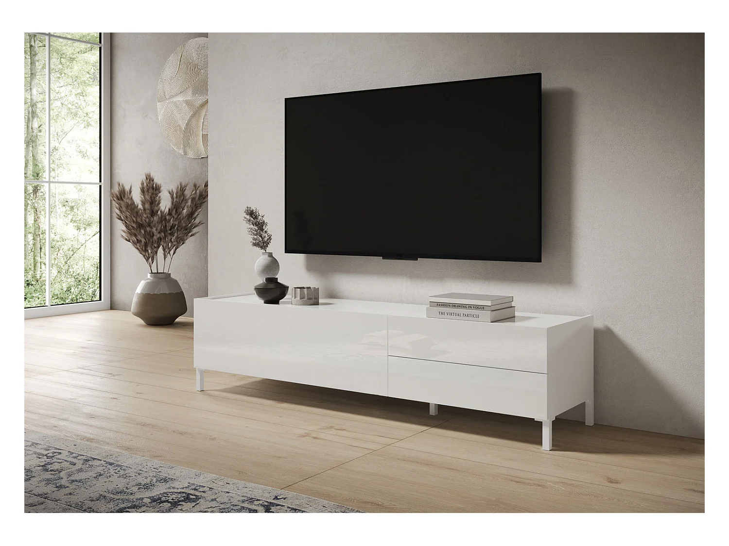 TV-Ständer 1 Klappe/2 Schubladen 160x42x40 cm Solaria glänzend weiß