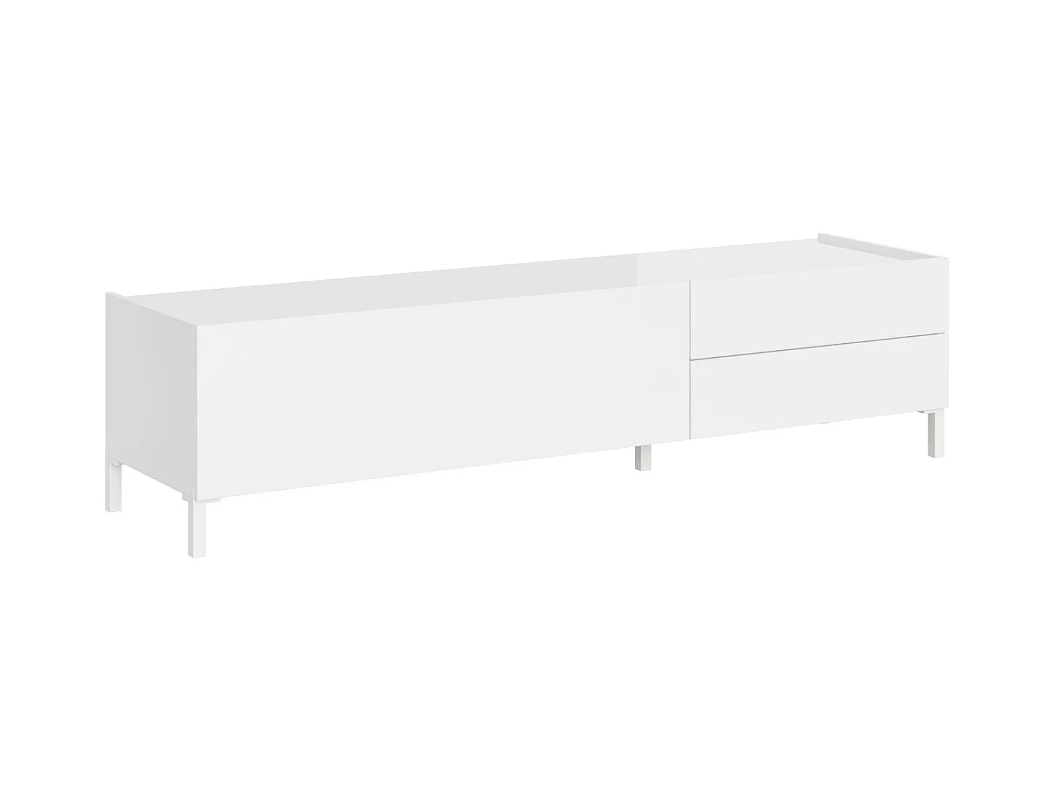 Meuble TV bas 1 porte abattante et 2 tiroirs 160x42x40 Solaria blanc brillant