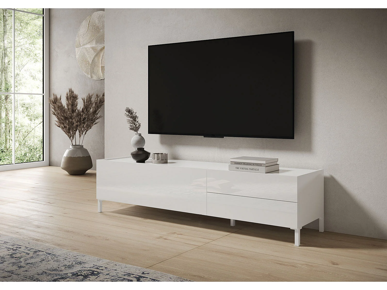 Tv-meubel met 1 klapdeur en 2 lades 160x42x40 glanzende wit Solaria
