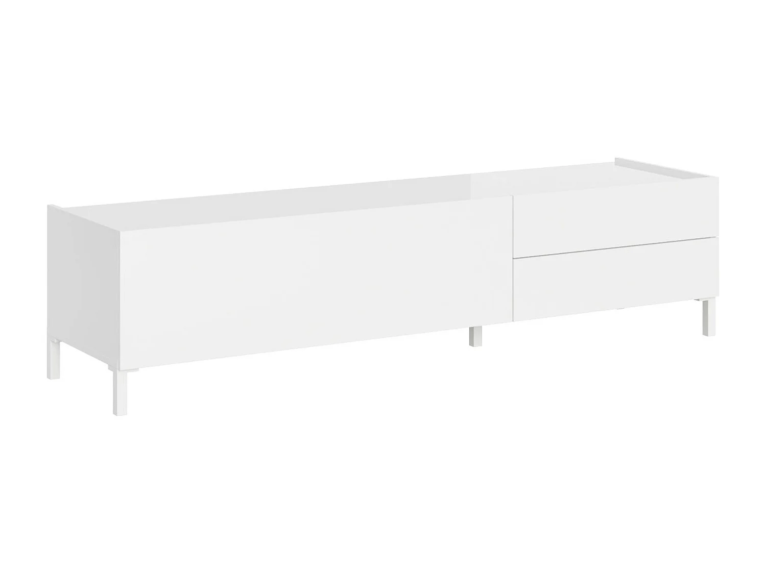 Meuble TV bas 1 porte abattante et 2 tiroirs 160x42x40 Solaria blanc brillant