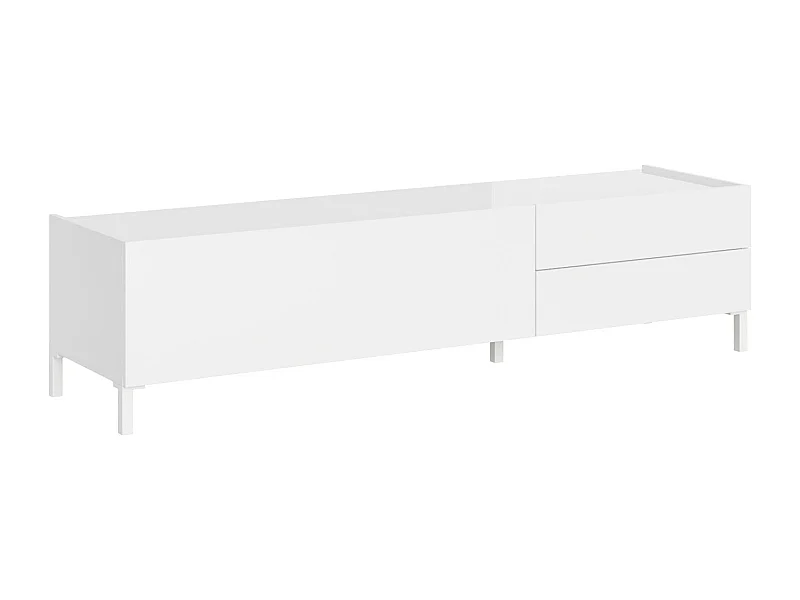 Meuble TV bas 1 porte abattante et 2 tiroirs 160x42x40 Solaria blanc brillant