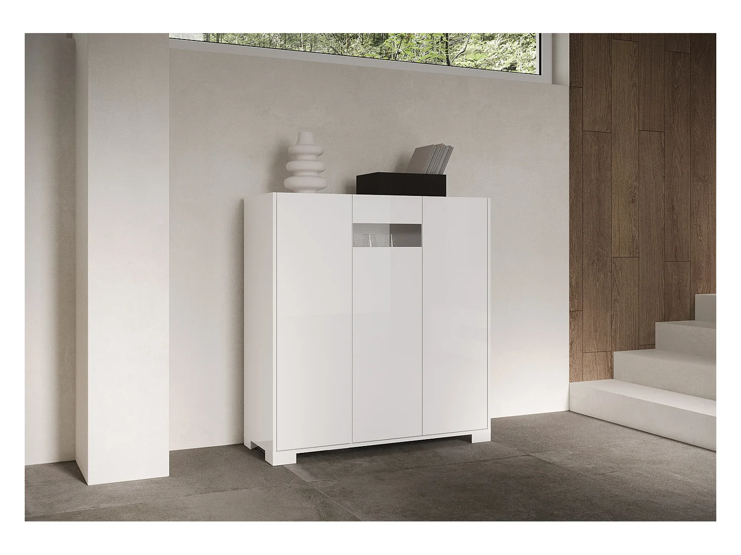 Buffet haut 3 portes 103x35x110 cm Riflesso blanc brillant