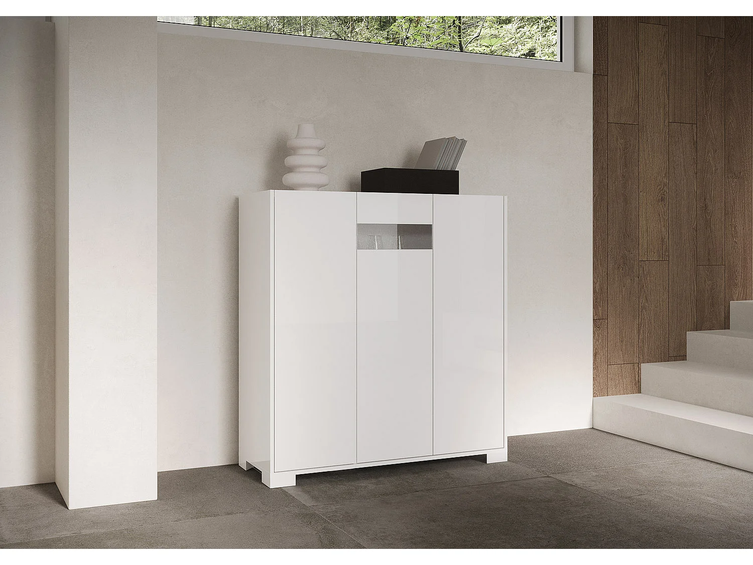 Buffet haut 3 portes 103x35x110 cm Riflesso blanc brillant