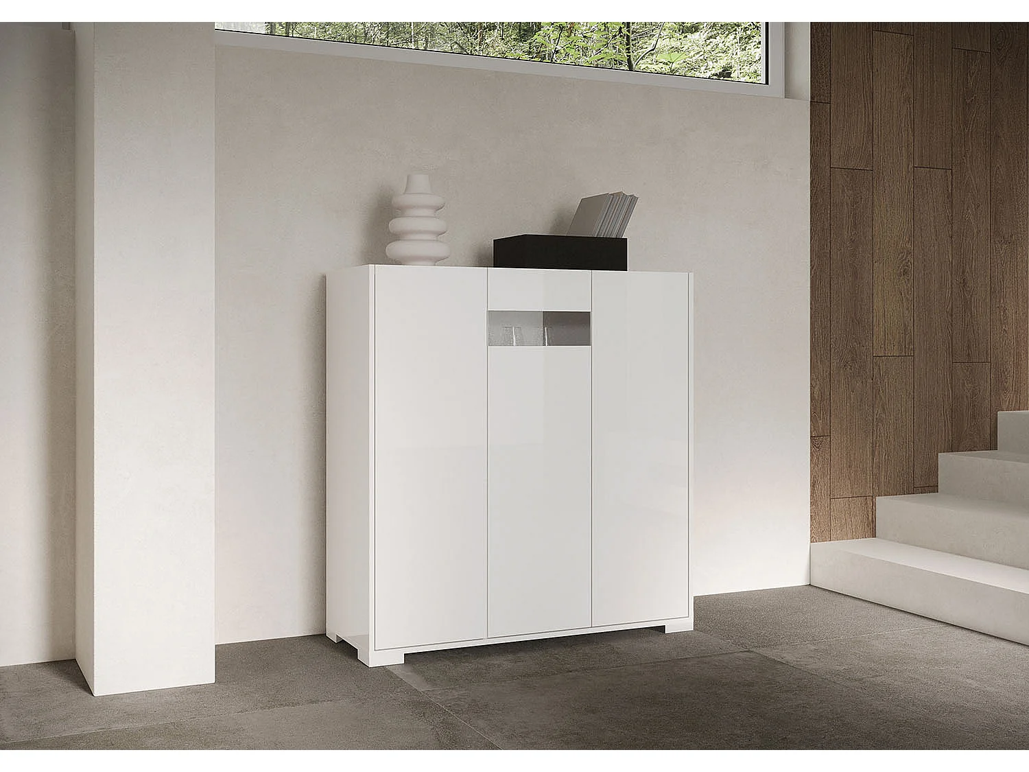 Buffet haut 3 portes 103x35x110 cm Riflesso blanc brillant