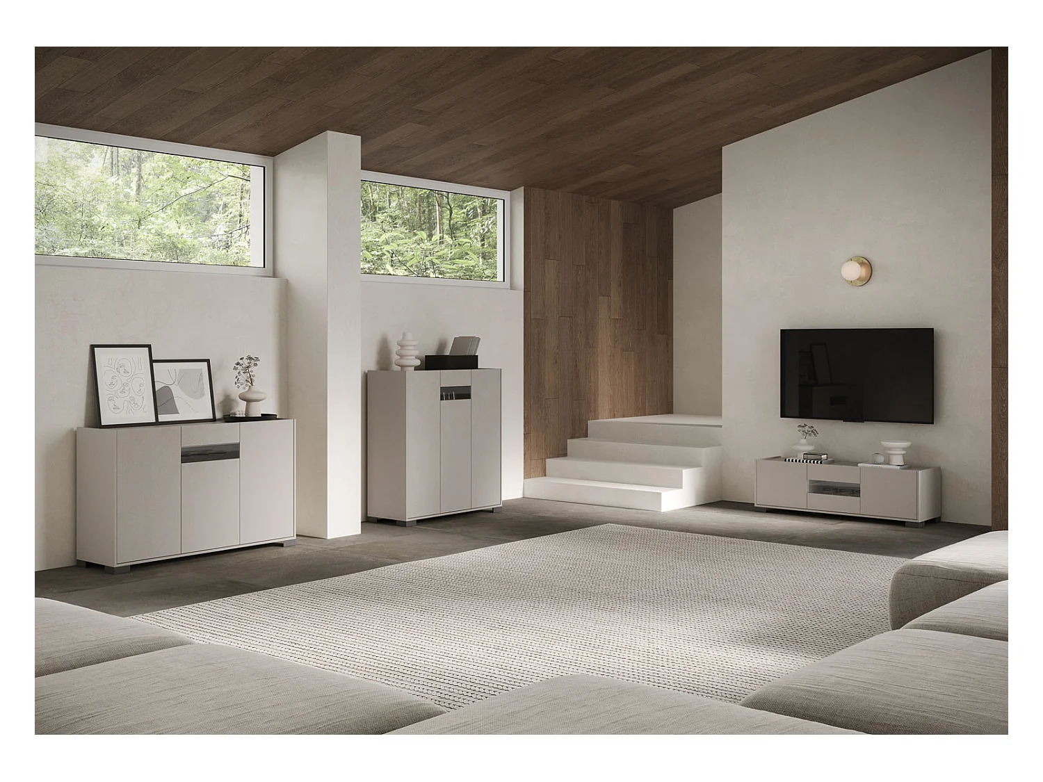 Meuble TV bas 3 portes 130x40x40 Riflesso cachemire