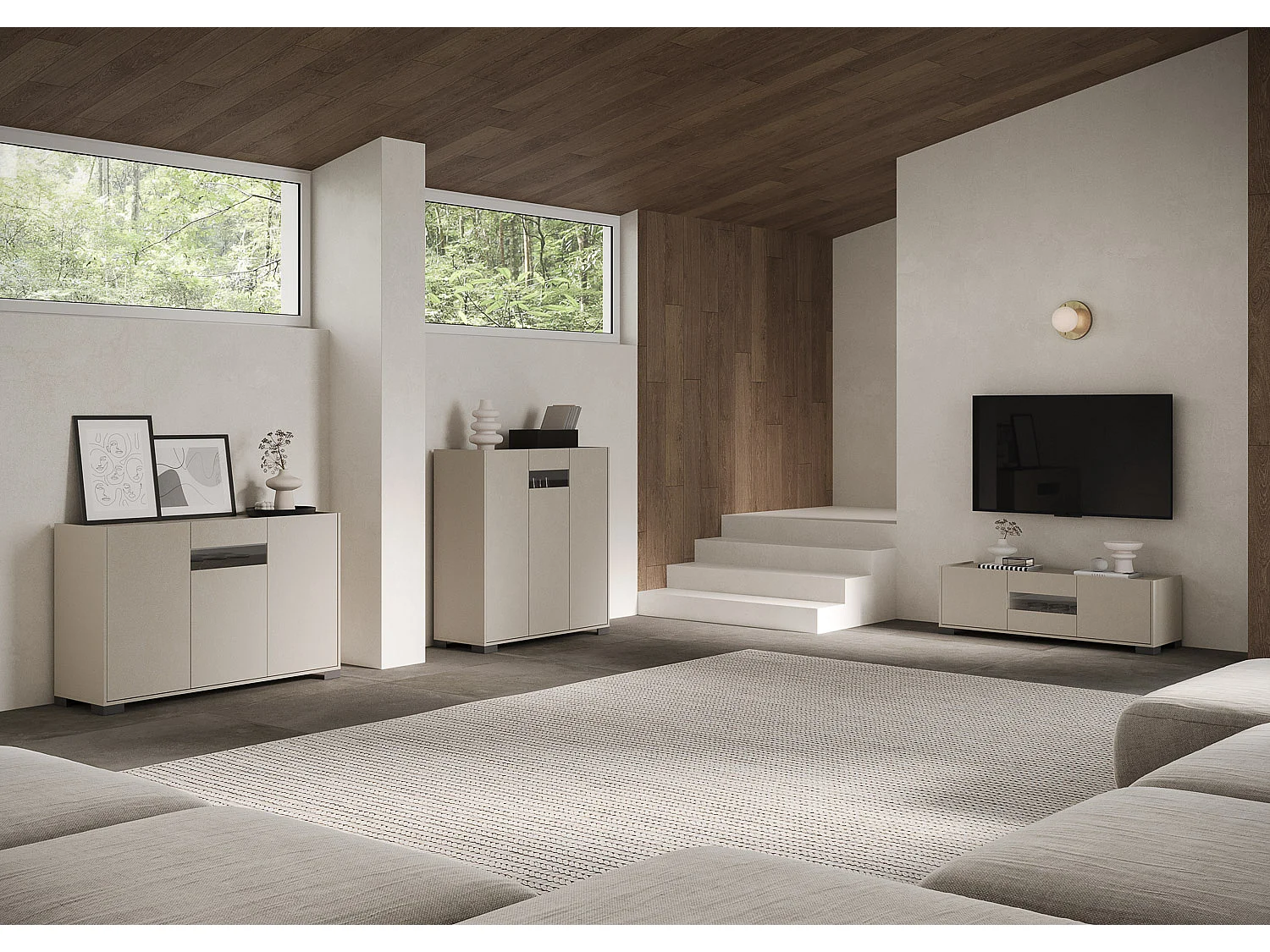 Meuble TV bas 3 portes 130x40x40 Riflesso cachemire