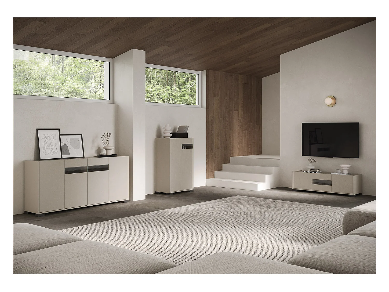 Buffet haut 3 portes 103x35x110 cm Riflesso cachemire