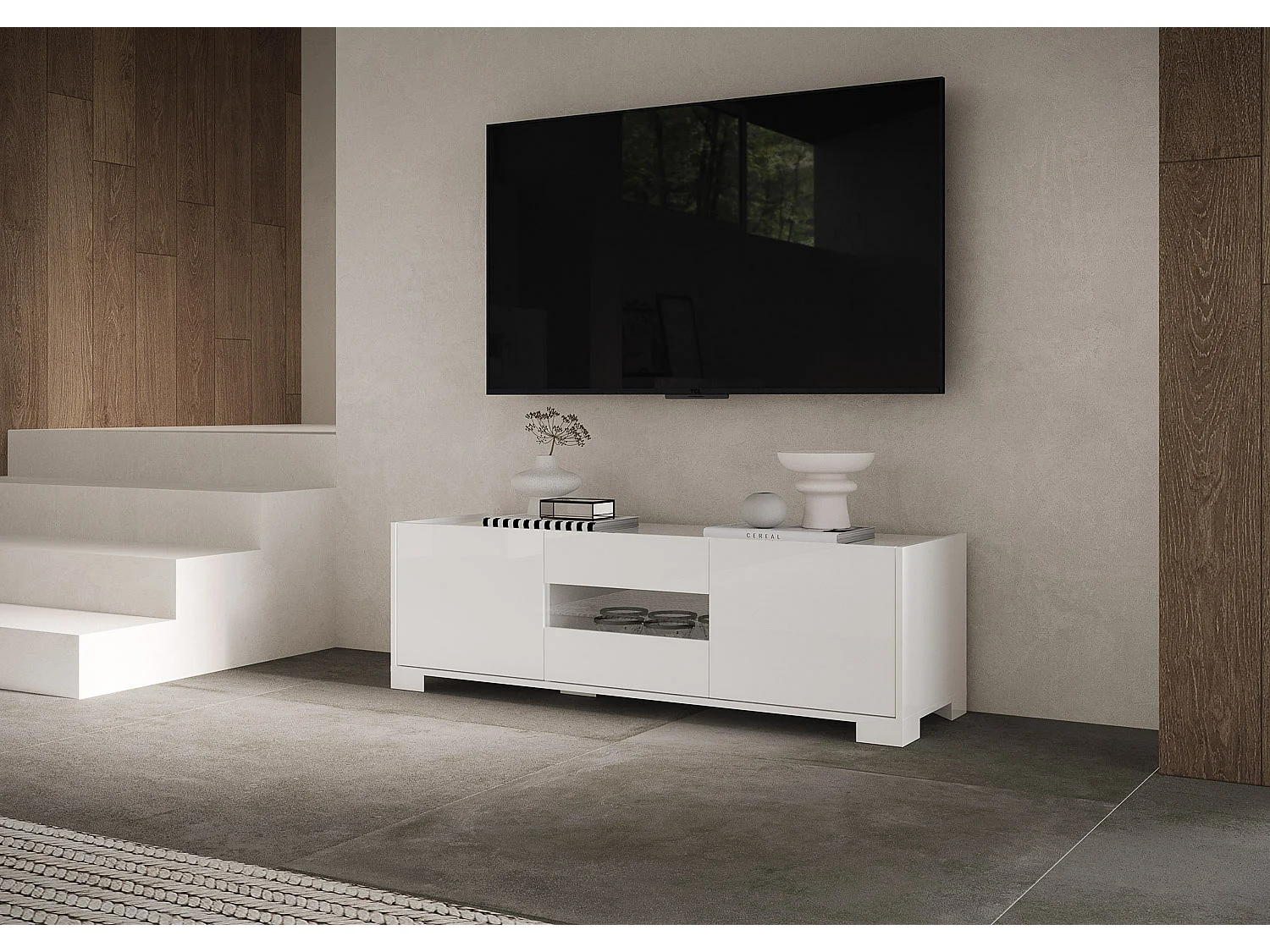 TV-Schrank 3 Türen 130x40x40 cm Riflesso glänzendes Weiß