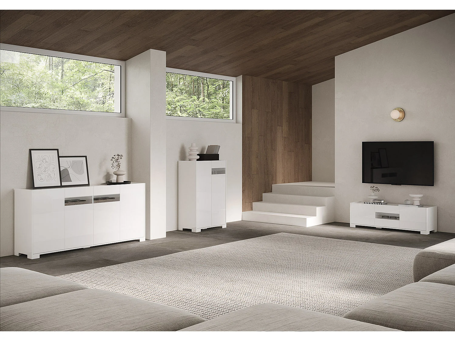 TV-Schrank 3 Türen 130x40x40 cm Riflesso glänzendes Weiß