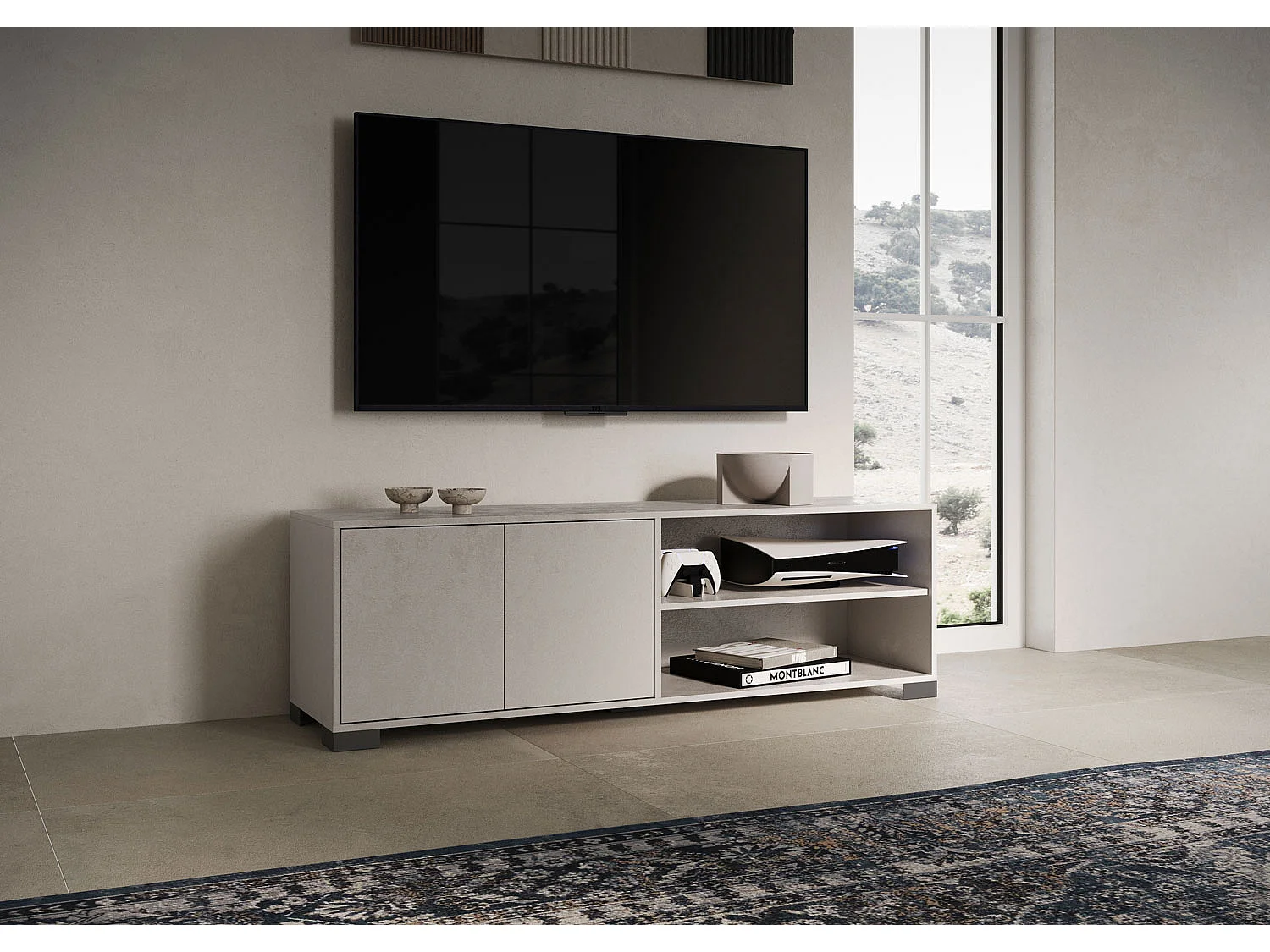 Meuble TV 2 portes avec compartiment ouvert 150x40x40 cm Lumina cachemire