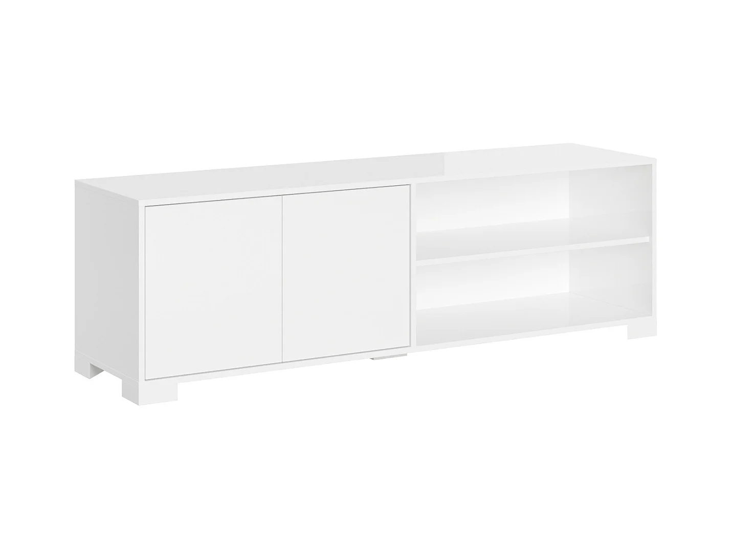 Meuble TV bas 2 portes et étagère ouverte 150x40x40 Lumina blanc brillant