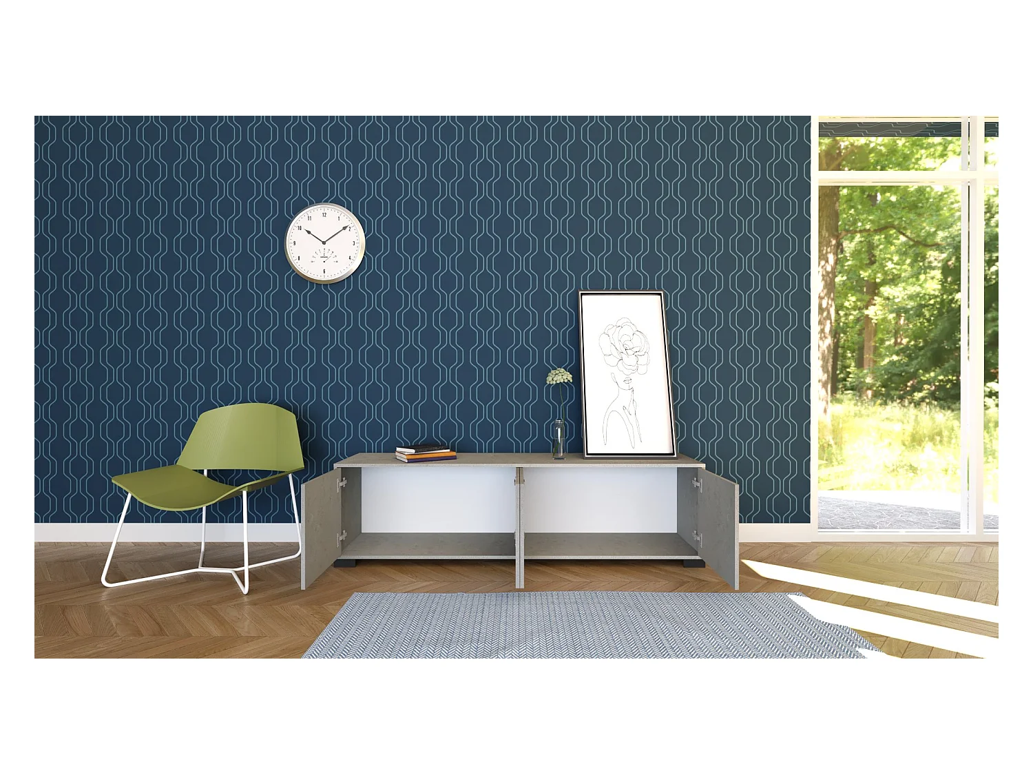 Meuble TV 4 portes 172x40x48 cm Lumina cachemire