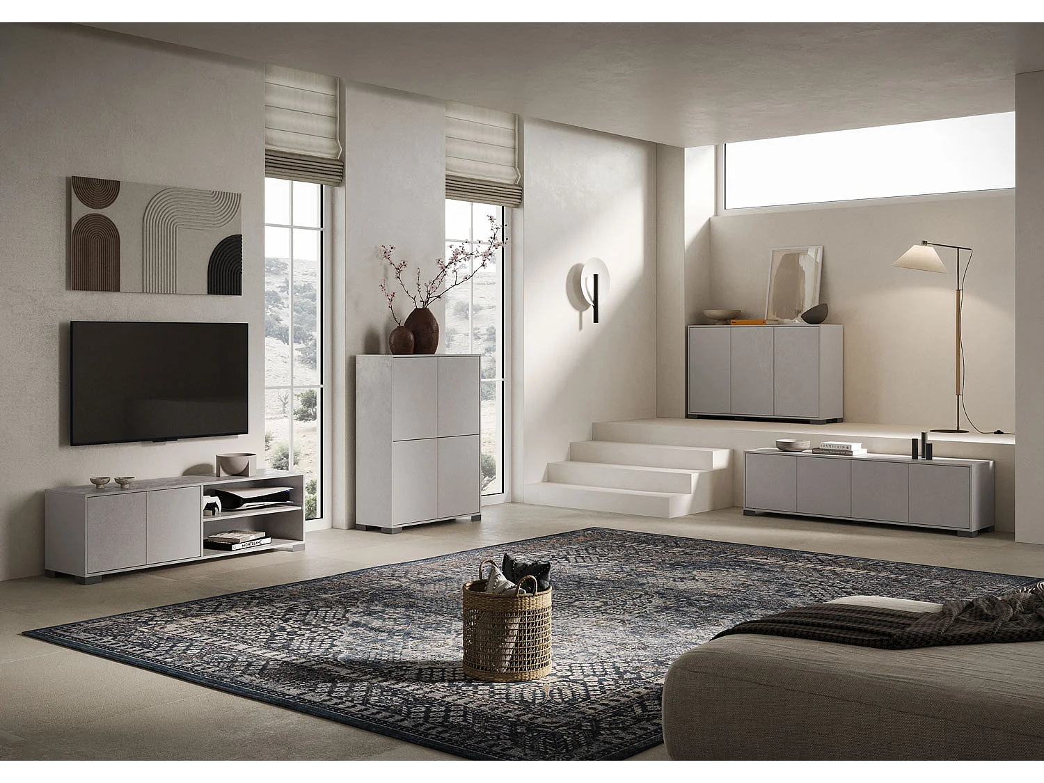 Meuble TV 4 portes 172x40x48 cm Lumina cachemire