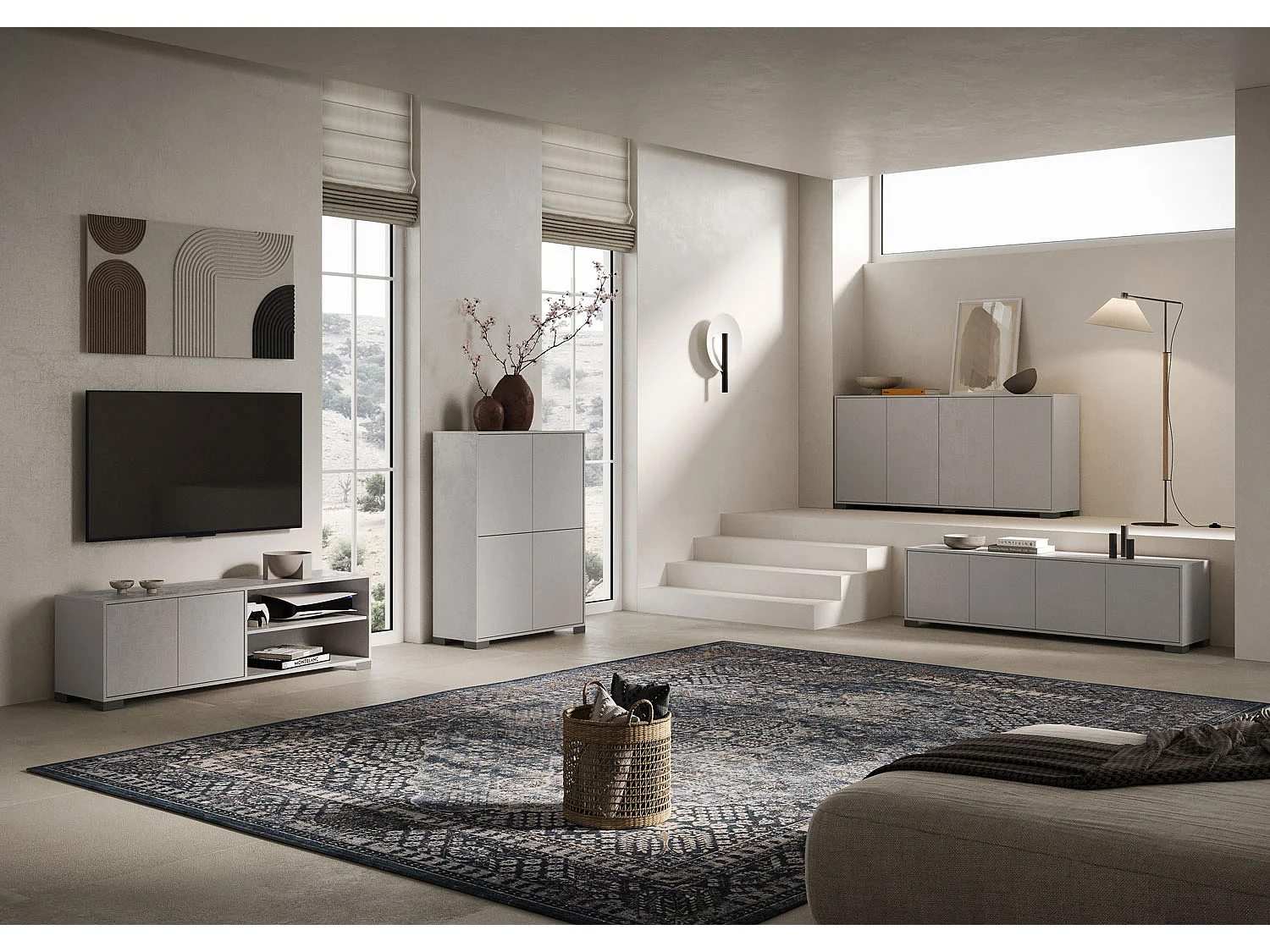 Meuble TV 4 portes 172x40x48 cm Lumina cachemire