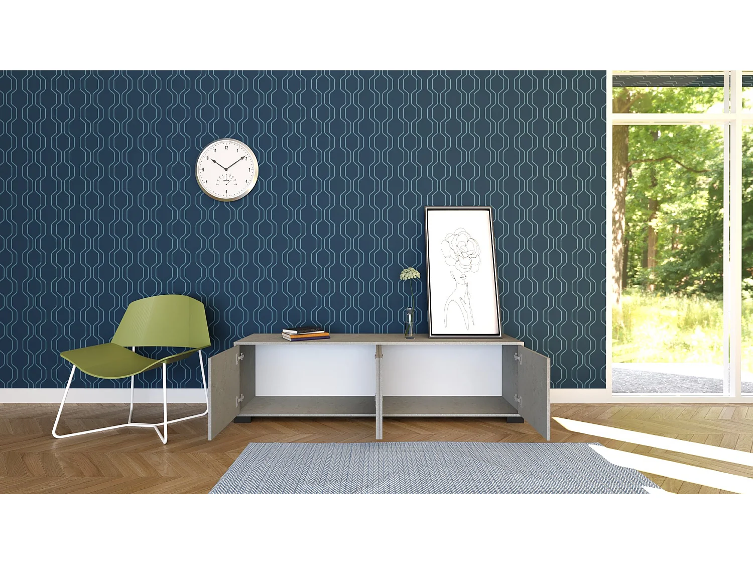 Meuble TV bas 4 portes 172x40x48 Lumina cachemire