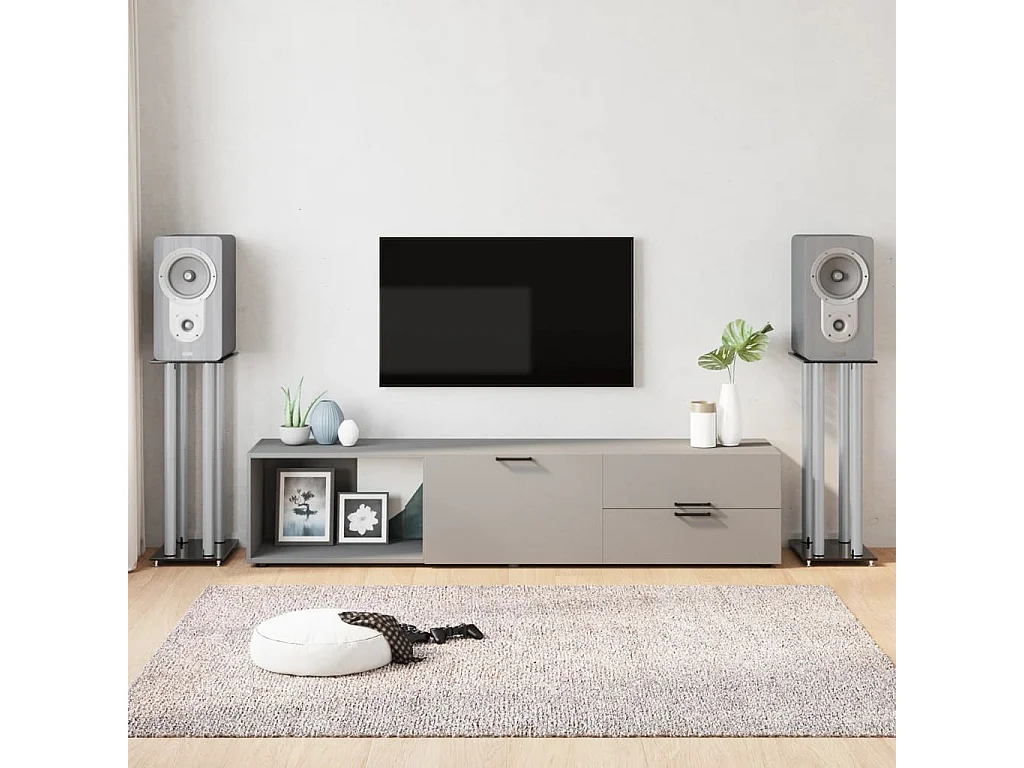 Supports de haut-parleurs 2 pcs noir et argenté 4 piliers