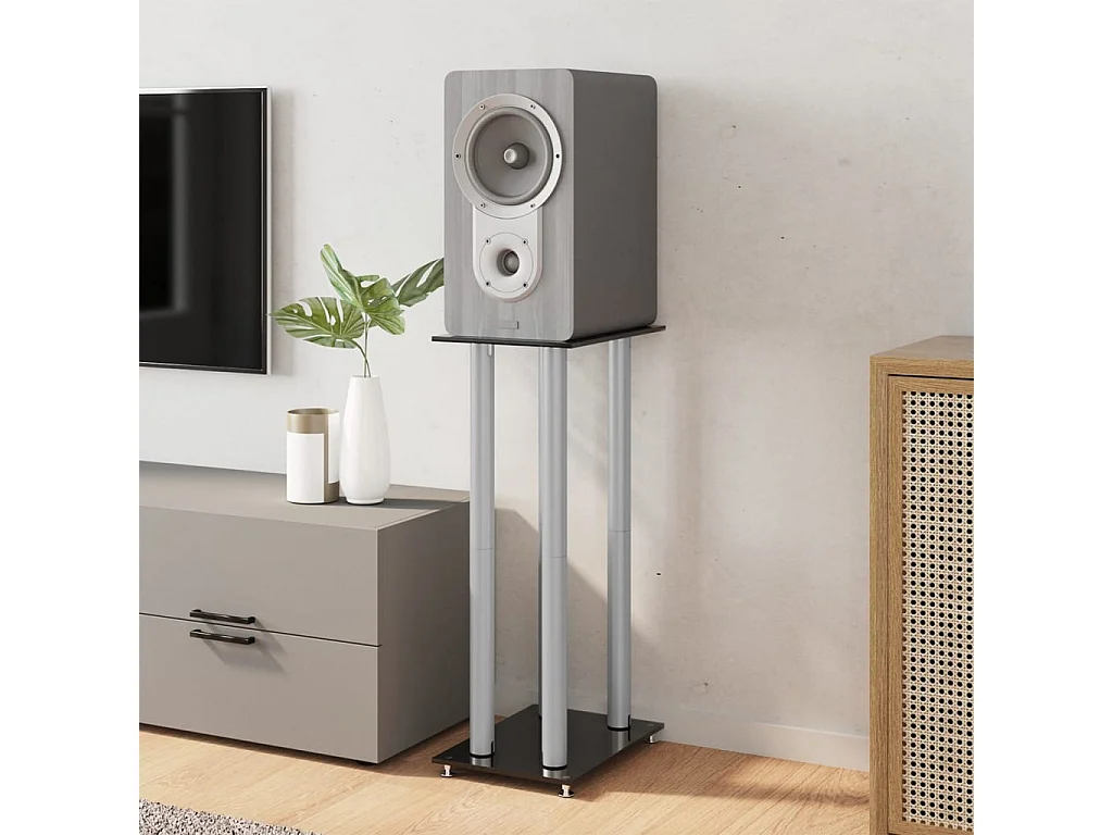 Supports de haut-parleurs 2 pcs noir et argenté 4 piliers