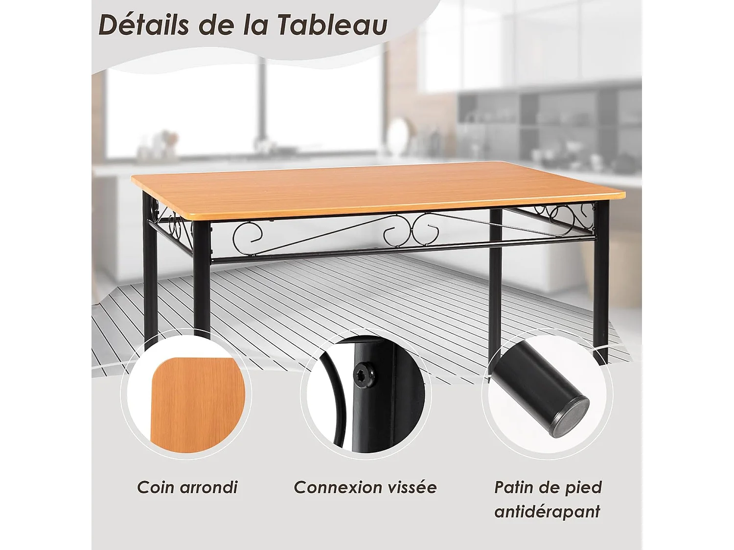 Ensemble Table et 4 Chaises, Table à Manger avec 4 Chaises Rembourrées, Cadre en Métal, pour Salle à Manger, Cuisine, Restaurant, Salon