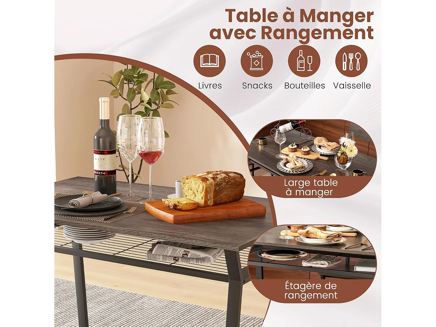 Eettafel met 4 stoelen, zwart metalen frame, industriële rechthoekige plank Keukentafel met 4 stoelen, 110x70 cm (grijs)