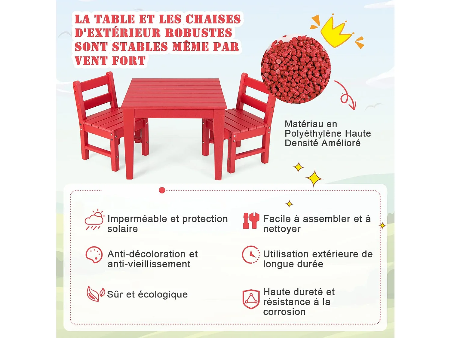 Ensemble de table et chaises pour enfants pour intérieur / extérieur table rouge