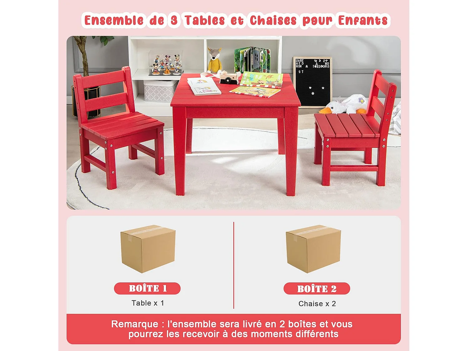 Ensemble de table et chaises pour enfants pour intérieur / extérieur table rouge