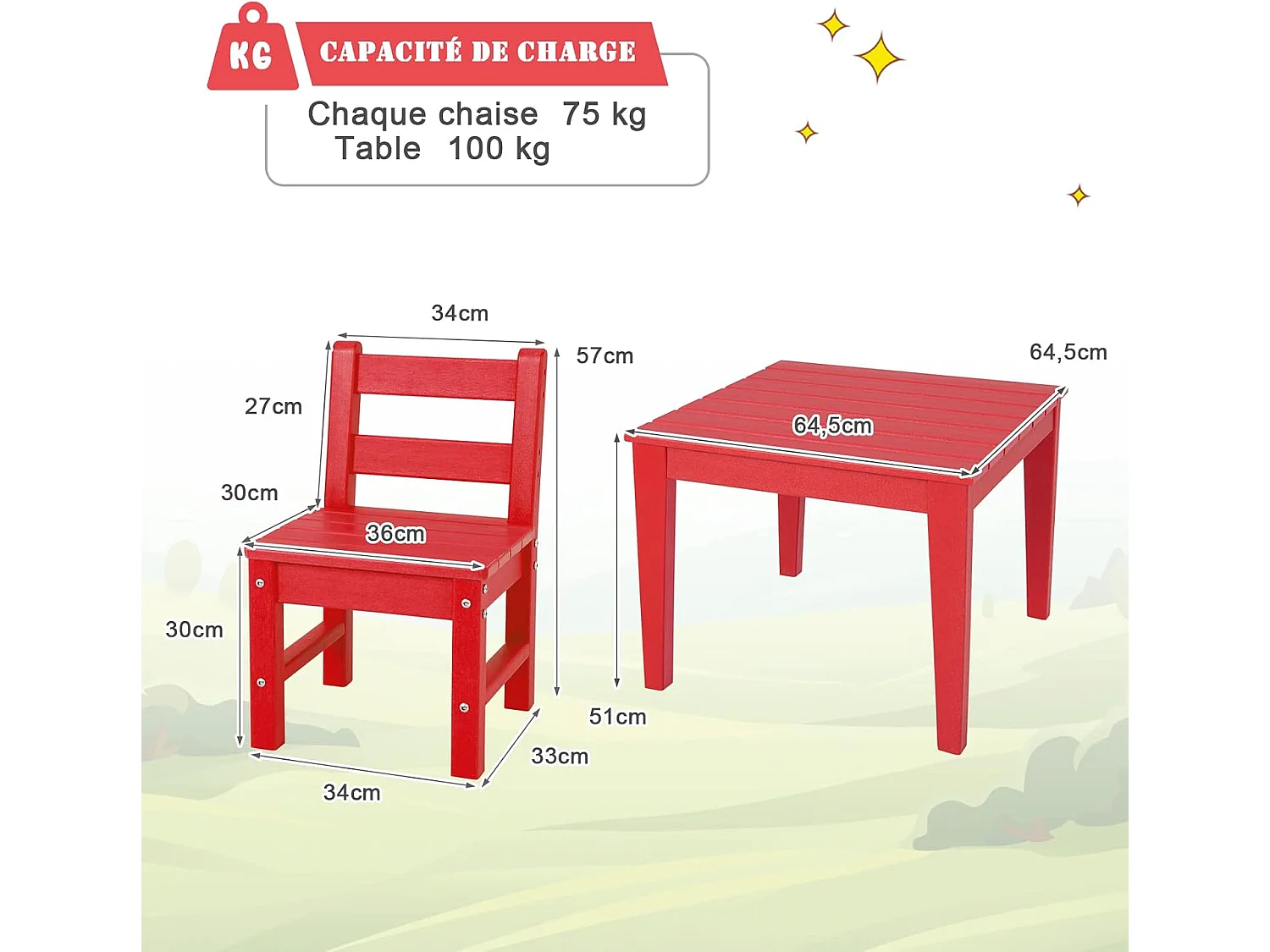 Ensemble de table et chaises pour enfants pour intérieur / extérieur table rouge