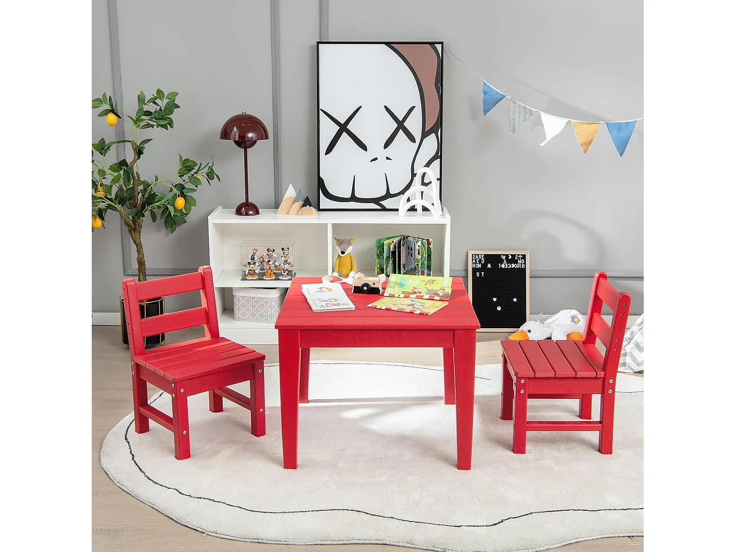 Ensemble de table et chaises pour enfants pour intérieur / extérieur table rouge