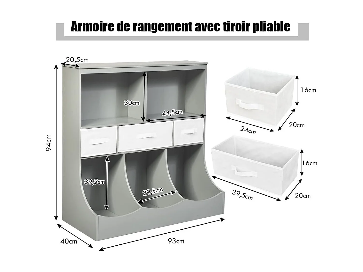Bibliothèque enfants à 3 niveaux avec 3 tiroirs et 5 compartiments ouverts 93x40x94 cm