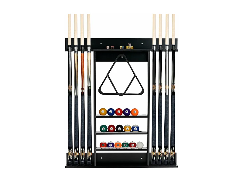 Porte-queues de billard mural, support et rainures à 3 niveaux 15 porte-balles (noir)